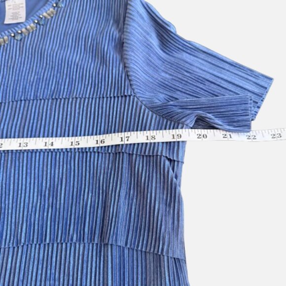 Alfred Dunner Moonlight Blue Tiered Plissé Embellished Gems Bejeweled Top (SZ M) - Picture 8 of 11